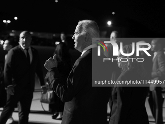 (EDITOR'S NOTE: Image was converted to black and white) U.S. President Joe Biden and Democratic presidential candidate, U.S. Vice President...