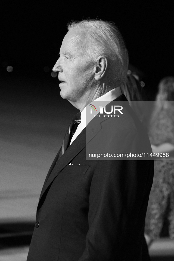 (EDITOR'S NOTE: Image was converted to black and white) U.S. President Joe Biden after freed prisoners Paul Whelan, Evan Gershkovich and Als...