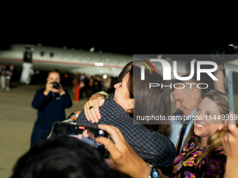 Freed prisoner Evan Gershkovich walks off a plane after he arrived at Joint Base Andrews on August 1, 2024 at Joint Base Andrews, Maryland....