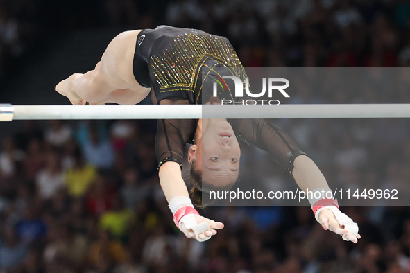 Kaylia Nemour of Algeria performing on the Uneven Bars during  the Artistic Gymnastics Women's All-Around Final on day six of the Olympic Ga...