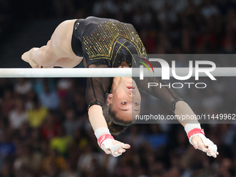 Kaylia Nemour of Algeria performing on the Uneven Bars during  the Artistic Gymnastics Women's All-Around Final on day six of the Olympic Ga...