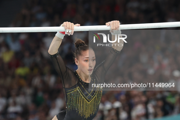 Kaylia Nemour of Algeria performing on the Uneven Bars during  the Artistic Gymnastics Women's All-Around Final on day six of the Olympic Ga...