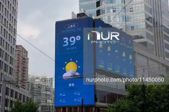 The temperature is displaying 39 Celsius in Shanghai, China, on August 2, 2024, as high temperatures are persisting for upcoming days in Sha...