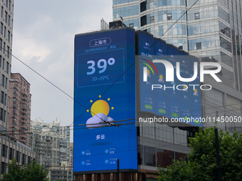 The temperature is displaying 39 Celsius in Shanghai, China, on August 2, 2024, as high temperatures are persisting for upcoming days in Sha...