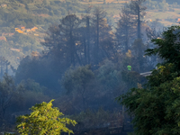 A Fire Brigade fire engine and another rescue vehicle are being seriously damaged by flames during operations to extinguish a large fire tha...