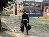 An Argentine grenadier is returning from his guard duty in Buenos Aires, Argentina, on August 2, 2024 (