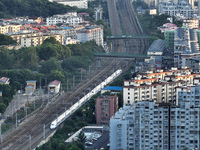 A bullet train is running in Jiujiang, China, on August 1, 2024. (