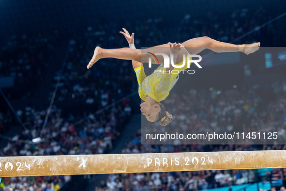 Rebeca Andrade of Team Brazil competes during the women's Artistic Gymnastics All-Around Final - on Balance Beam on Day 6 of the Olympic Gam...