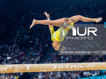 Rebeca Andrade of Team Brazil competes during the women's Artistic Gymnastics All-Around Final - on Balance Beam on Day 6 of the Olympic Gam...