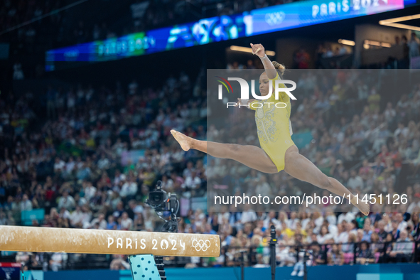 Rebeca Andrade of Team Brazil competes during the women's Artistic Gymnastics All-Around Final - on Balance Beam on Day 6 of the Olympic Gam...