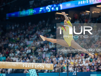 Rebeca Andrade of Team Brazil competes during the women's Artistic Gymnastics All-Around Final - on Balance Beam on Day 6 of the Olympic Gam...