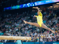 Rebeca Andrade of Team Brazil competes during the women's Artistic Gymnastics All-Around Final - on Balance Beam on Day 6 of the Olympic Gam...