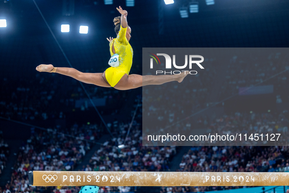 Rebeca Andrade of Team Brazil competes during the women's Artistic Gymnastics All-Around Final - on Balance Beam on Day 6 of the Olympic Gam...