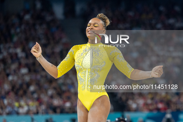 Rebeca Andrade of Team Brazil competes during the women's Artistic Gymnastics All-Around Final - on Balance Beam on Day 6 of the Olympic Gam...