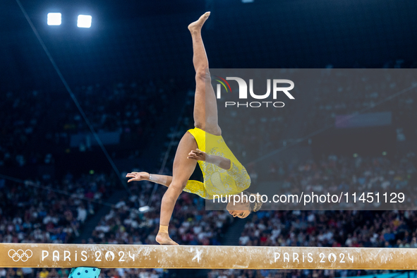 Rebeca Andrade of Team Brazil competes during the women's Artistic Gymnastics All-Around Final - on Balance Beam on Day 6 of the Olympic Gam...