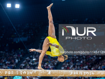 Rebeca Andrade of Team Brazil competes during the women's Artistic Gymnastics All-Around Final - on Balance Beam on Day 6 of the Olympic Gam...