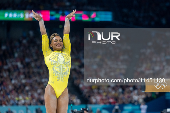 Rebeca Andrade of Team Brazil competes during the women's Artistic Gymnastics All-Around Final - on Balance Beam on Day 6 of the Olympic Gam...