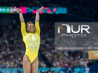 Rebeca Andrade of Team Brazil competes during the women's Artistic Gymnastics All-Around Final - on Balance Beam on Day 6 of the Olympic Gam...