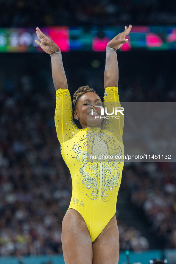 Rebeca Andrade of Team Brazil competes during the women's Artistic Gymnastics All-Around Final - on Balance Beam on Day 6 of the Olympic Gam...