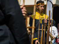 The Cireundeu Indigenous people are performing Angklung Buncis during the Ngemban Taun traditional ceremony in Cireundeu Village, West Java,...