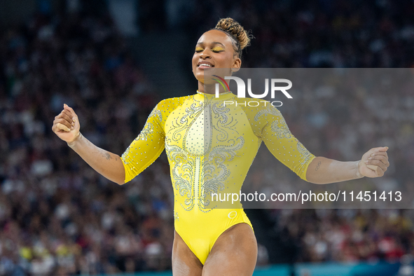 Rebeca Andrade of Team Brazil competes during the women's Artistic Gymnastics All-Around Final - on Balance Beam on Day 6 of the Olympic Gam...