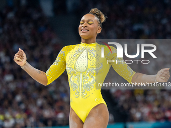 Rebeca Andrade of Team Brazil competes during the women's Artistic Gymnastics All-Around Final - on Balance Beam on Day 6 of the Olympic Gam...