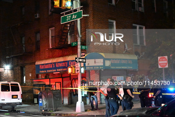 Five people are being injured in a stabbing attack as a result of a dispute at 100th Street and 37th Avenue in Queens, New York, United Stat...