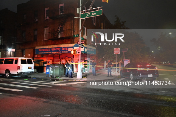 Five people are being injured in a stabbing attack as a result of a dispute at 100th Street and 37th Avenue in Queens, New York, United Stat...