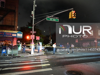 Five people are being injured in a stabbing attack as a result of a dispute at 100th Street and 37th Avenue in Queens, New York, United Stat...