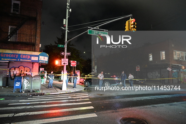 Five people are being injured in a stabbing attack as a result of a dispute at 100th Street and 37th Avenue in Queens, New York, United Stat...