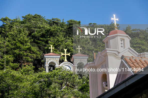 A view of Kykkos Monastery domes in Kykkos, Cyprus, on August 4, 2024. President of Cyprus Nikos Christodoulides is attending the memorial s...