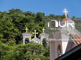 A view of Kykkos Monastery domes in Kykkos, Cyprus, on August 4, 2024. President of Cyprus Nikos Christodoulides is attending the memorial s...