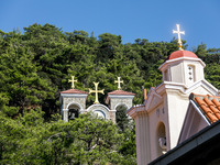 A view of Kykkos Monastery domes in Kykkos, Cyprus, on August 4, 2024. President of Cyprus Nikos Christodoulides is attending the memorial s...