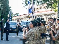 The President of Cyprus, Nikos Christodoulides, is inspecting the military detachment in Kykkos, Cyprus, on August 4, 2024. The President of...