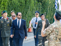 The President of Cyprus, Nikos Christodoulides, is inspecting the military detachment in Kykkos, Cyprus, on August 4, 2024. The President of...