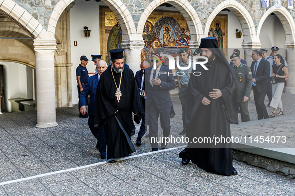 President of Cyprus Nikos Christodoulides is arriving at the monastery in Kykkos, Cyprus, on August 4, 2024. President of Cyprus Nikos Chris...