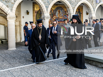 President of Cyprus Nikos Christodoulides is arriving at the monastery in Kykkos, Cyprus, on August 4, 2024. President of Cyprus Nikos Chris...