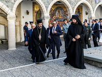 President of Cyprus Nikos Christodoulides is arriving at the monastery in Kykkos, Cyprus, on August 4, 2024. President of Cyprus Nikos Chris...