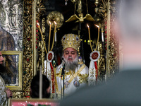 Bishop of Kition, NEKTARIOS, is being seen during the service in Kykkos, Cyprus, on August 4, 2024. President of Cyprus Nikos Christodoulide...