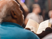 An open ecclesiastical book is being seen during the service in Kykkos, Cyprus, on August 4, 2024. President of Cyprus Nikos Christodoulides...