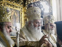 Archbishop GEORGIOS of Cyprus is being seen during the service in Kykkos, Cyprus, on August 4, 2024. President of Cyprus Nikos Christodoulid...