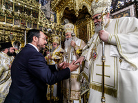 President of Cyprus Nikos Christodoulides is greeting the bishops in Kykkos, Cyprus, on August 4, 2024. President of Cyprus Nikos Christodou...