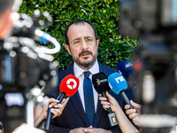 President of Cyprus Nikos Christodoulides is talking to the press after the service in Kykkos, Cyprus, on August 4, 2024. President of Cypru...