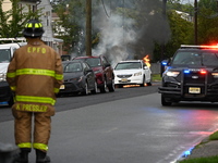 Northeast summer thunderstorms are causing havoc when lightning strikes wires, causing them to fall and a car to catch fire, prompting a mas...