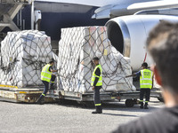 The Minister of Public Health in the caretaker government, Dr. Firas Al-Abyad, is receiving an emergency aid shipment via charter plane in B...