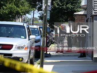 A male victim is being killed in a shooting in North Bergen, New Jersey, United States, on August 5, 2024. Shortly after 9 a.m. on Monday mo...