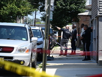 A male victim is being killed in a shooting in North Bergen, New Jersey, United States, on August 5, 2024. Shortly after 9 a.m. on Monday mo...