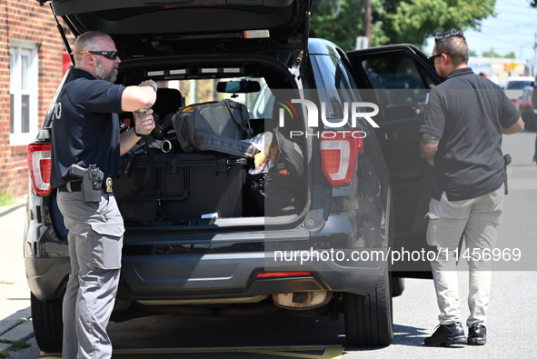 A male victim is being killed in a shooting in North Bergen, New Jersey, United States, on August 5, 2024. Shortly after 9 a.m. on Monday mo...