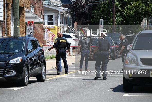 A male victim is being killed in a shooting in North Bergen, New Jersey, United States, on August 5, 2024. Shortly after 9 a.m. on Monday mo...