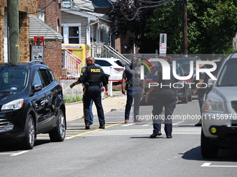 A male victim is being killed in a shooting in North Bergen, New Jersey, United States, on August 5, 2024. Shortly after 9 a.m. on Monday mo...